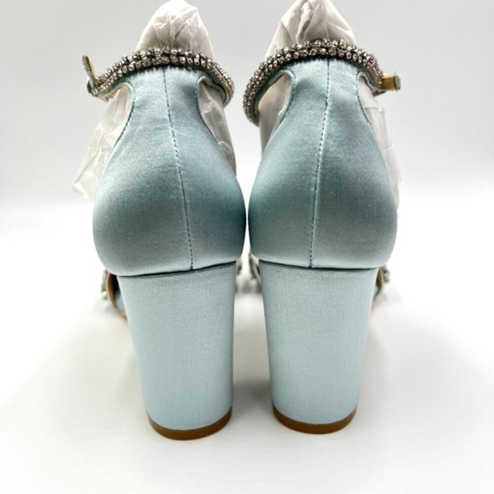 Badgley Mischka Size 9 Light Mist Blue‎ Satin Jeweled Dress Sandals Heels Shoes - Picture 8 of 14
